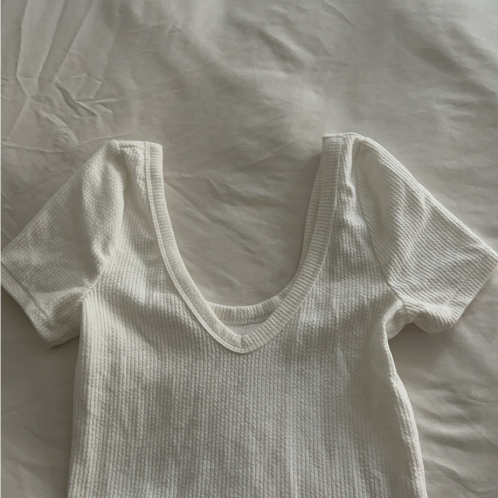 PacSun Cream Ribbed Short Sleeve Tee